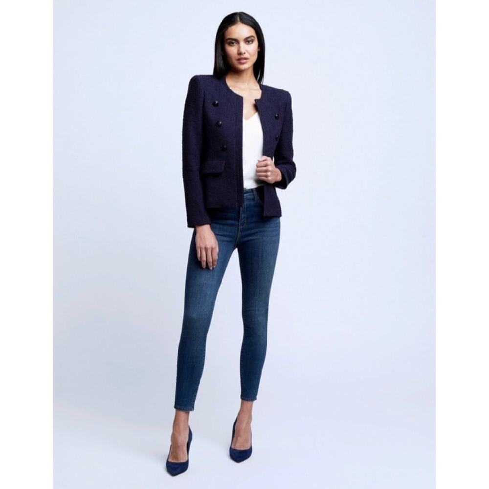 L'agence Effie Jacket Tweed Boucle Blazer in Midnight Navy Blue Size 8 Large - Picture 10 of 10